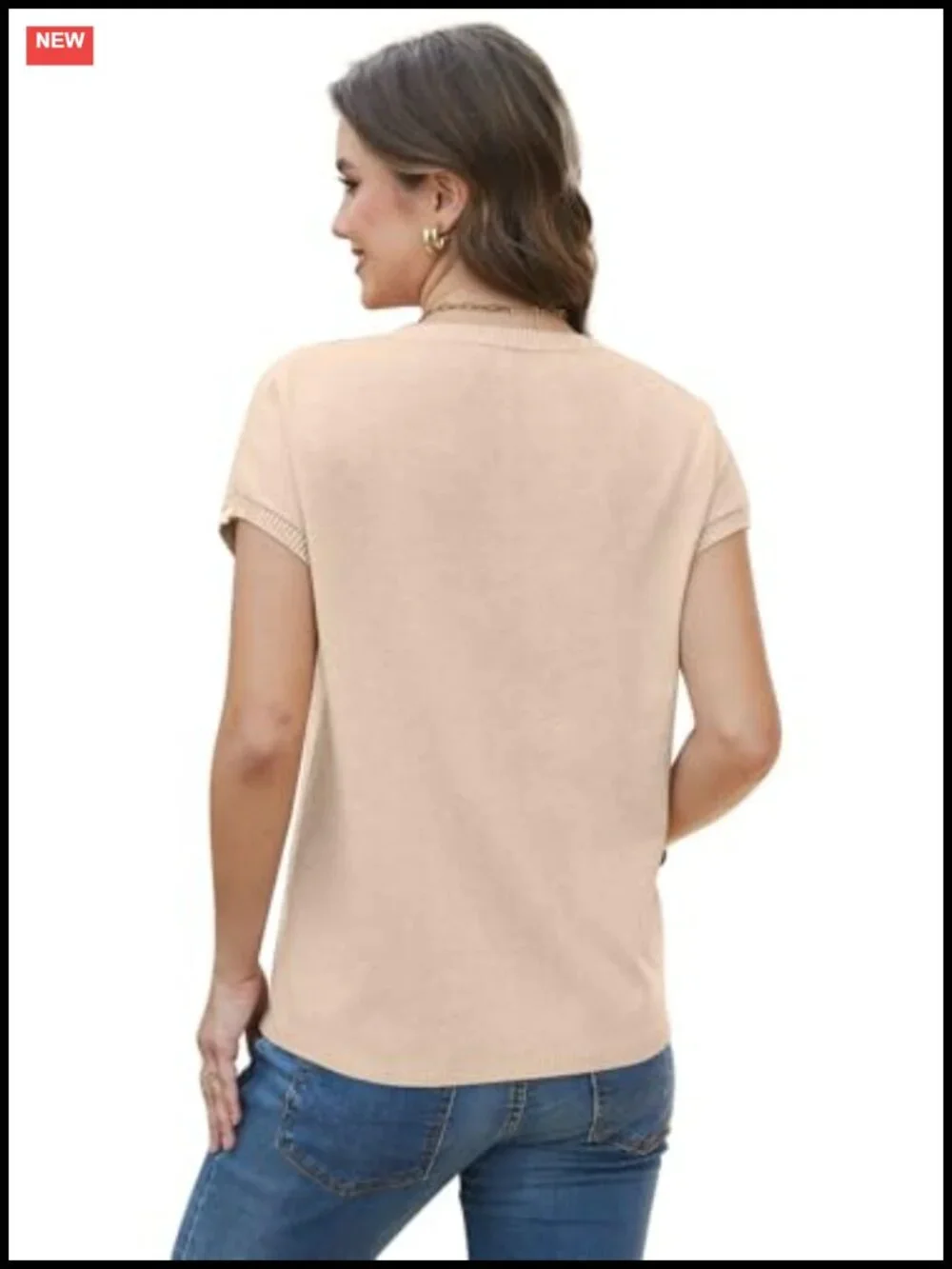 Women's Short Sleeve Knit Sweater Crew Neck Lightweight Pullover Top